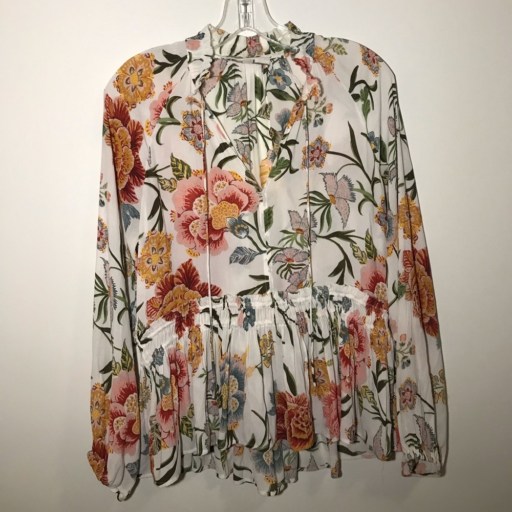 LOFT Long-Sleeve Floral Peplum Blouse